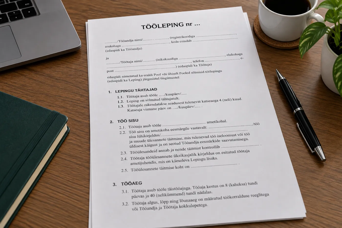 Töölepingu koostamine – tööleping laual